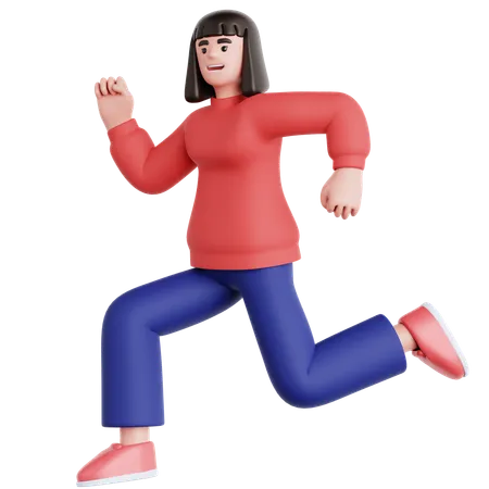 Happy Woman Jumping  3D Illustration