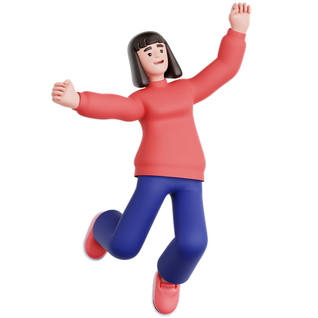 Happy Woman Jumping  3D Illustration