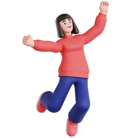 Happy Woman Jumping  3D Illustration