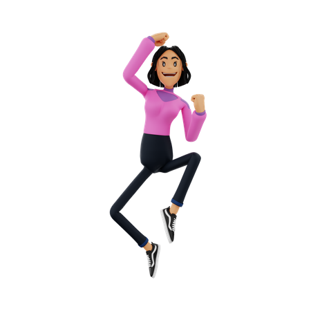 Happy Woman Jumping  3D Illustration