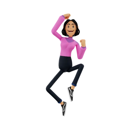 Happy Woman Jumping  3D Illustration