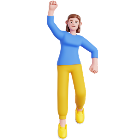 Happy Woman Jumping  3D Illustration