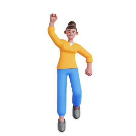 Happy Woman Jumping  3D Illustration