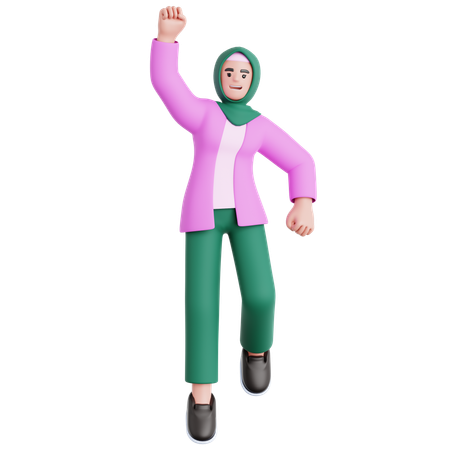 Happy Woman Jumping  3D Illustration