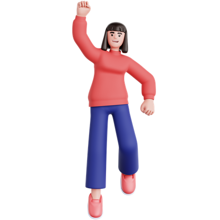 Happy Woman Jumping  3D Illustration