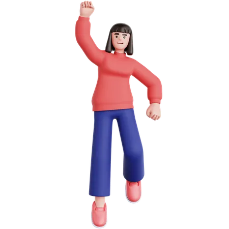 Happy Woman Jumping  3D Illustration