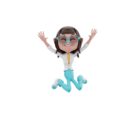 Happy Woman jumping 3D Illustration