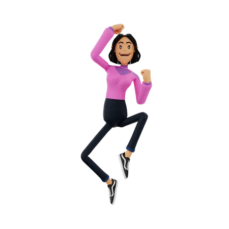 Happy Woman Jumping 3D Illustration