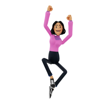 Happy Woman Jumping  3D Illustration