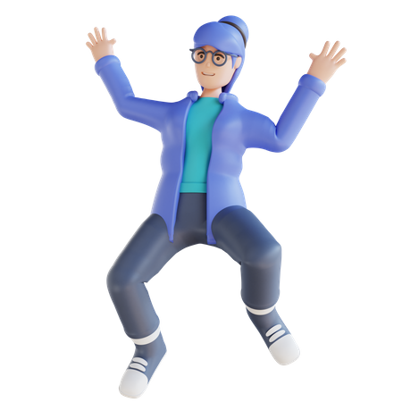 Happy Woman jumping in air  3D Icon