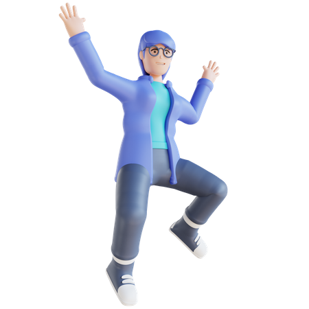 Happy Woman jumping pose  3D Icon