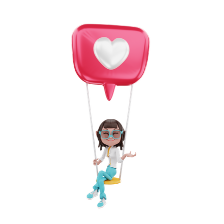 Happy Woman on love air balloon  3D Icon