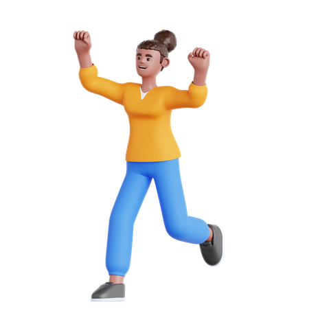 Happy Woman Running  3D Icon