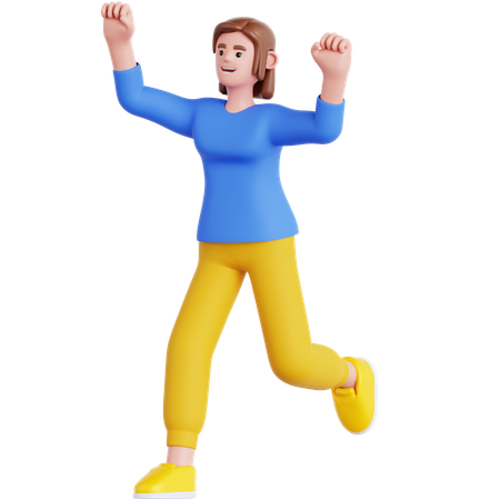 Happy Woman Running  3D Illustration