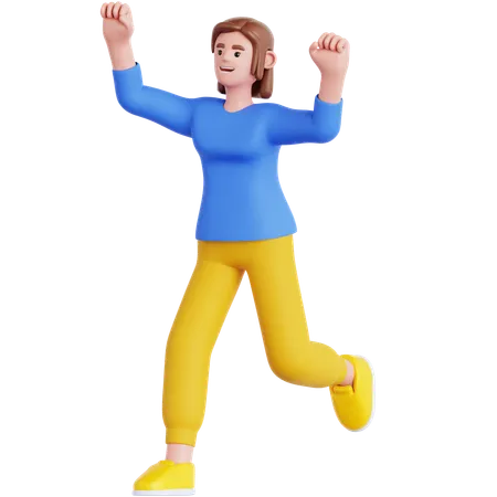 Happy Woman Running  3D Illustration