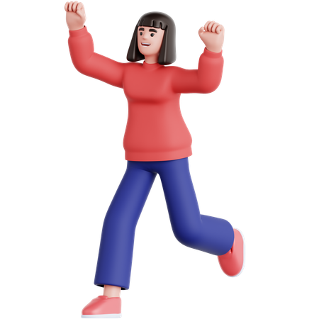 Happy Woman Running  3D Illustration