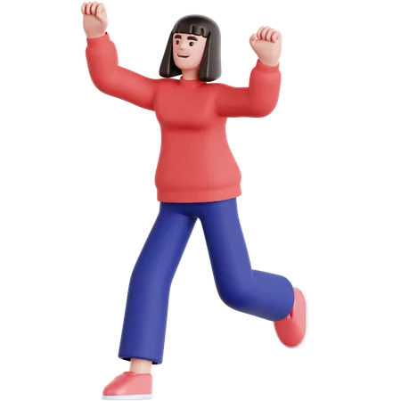 Happy Woman Running  3D Illustration