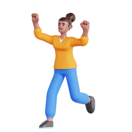 Happy Woman Running  3D Illustration