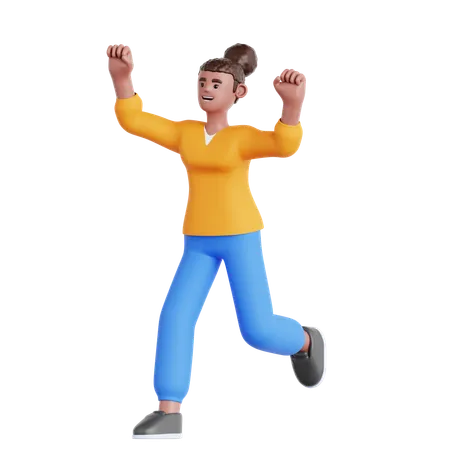 Happy Woman Running  3D Illustration