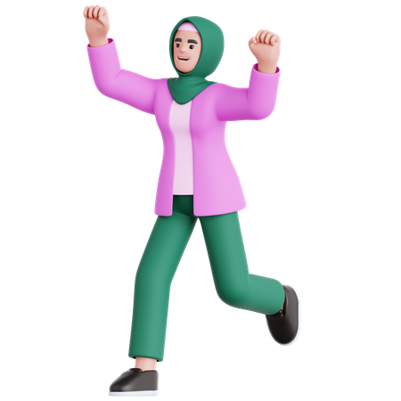 Happy Woman Running  3D Illustration