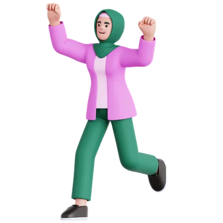 Happy Woman Running  3D Illustration