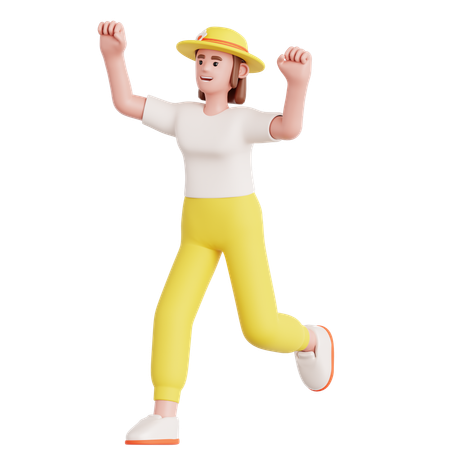 Happy Woman Running  3D Illustration