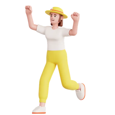 Happy Woman Running  3D Illustration