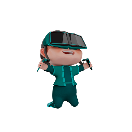 Happy woman using Metaverse technology  3D Illustration