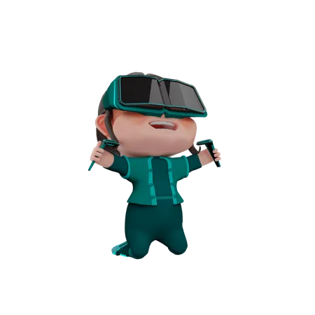 Happy woman using Metaverse technology  3D Illustration