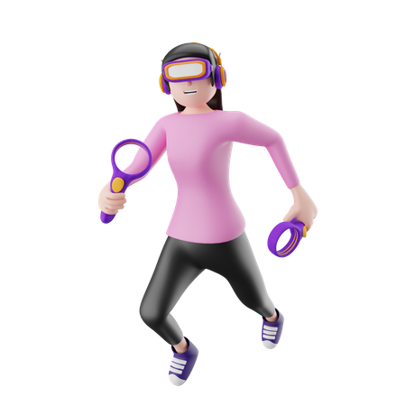 Happy woman using Metaverse technology  3D Illustration