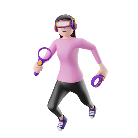 Happy woman using Metaverse technology  3D Illustration