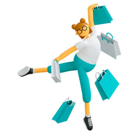 Happy woman with handbag  3D Illustration