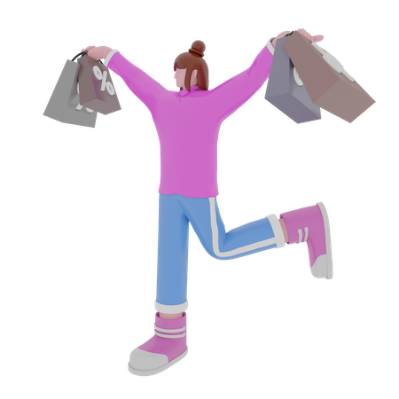 Happy woman with handbag  3D Illustration