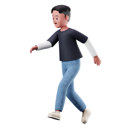 Happy Young Boy With Running Pose  3D Illustration