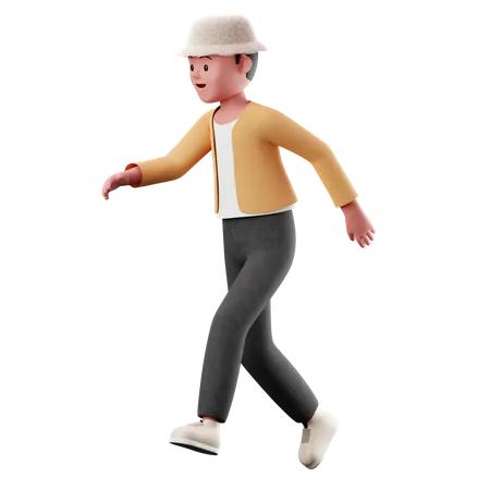 Happy Young Boy With Running Pose  3D Illustration