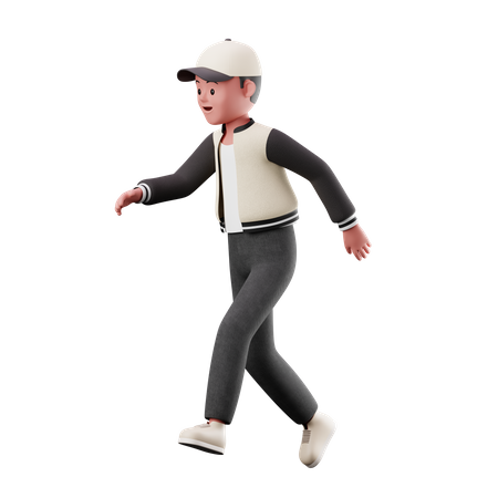 Happy Young Boy With Running Pose  3D Illustration