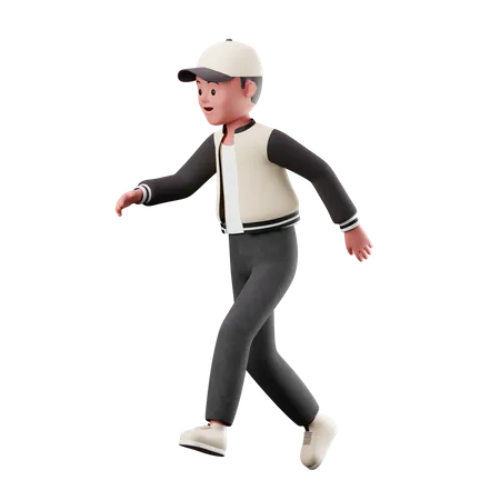 Happy Young Boy With Running Pose  3D Illustration