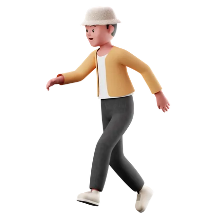 Happy Young Boy With Running Pose 3D Illustration