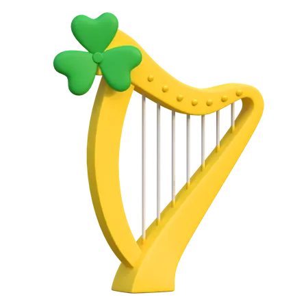 Harp With Clover Icon 3 D Saint Patricks Day Holiday Music Instrument Illustration 3D Icon