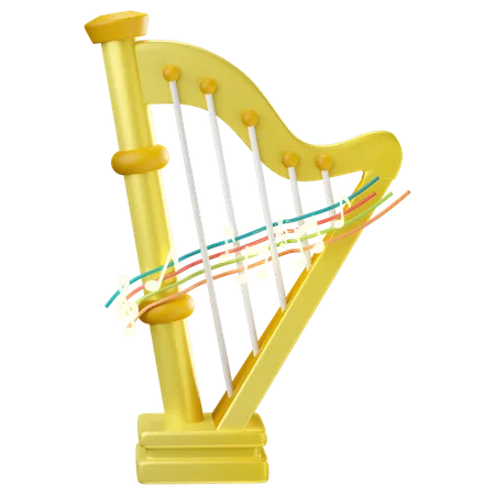Harpe avec des notes de musique  3D Icon