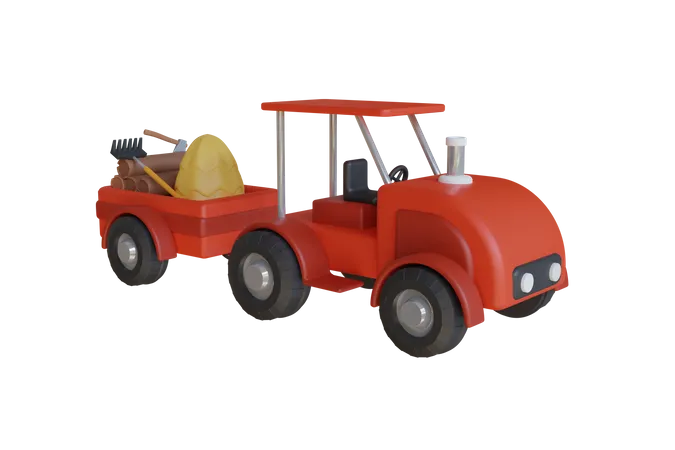 3 D Illustration Of Farm Tractor Tractor Harvesting Crops Tractor Carries Harvest And Farming Tools 3 D Illustration 3D Illustration