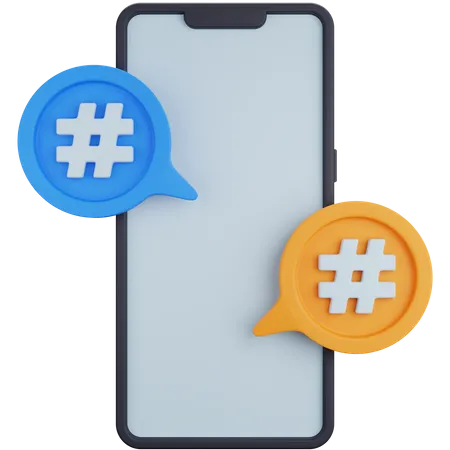 3 D Icon Illustration Smartphone With Two Chat Hashtags 3D Icon