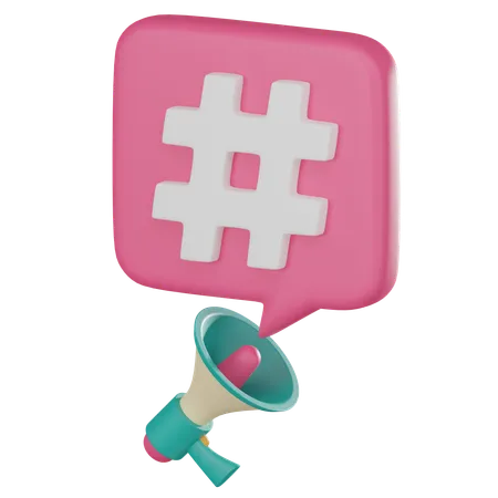 3 D Icon Showcasing A Megaphone Accompanied By Hashtags Ideal For Capturing Attention Fostering Engagement And Driving Digital Outreach 3 D Render Illustration 3D Icon