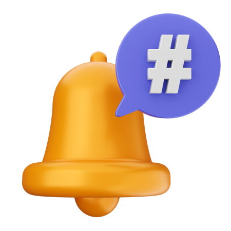 Hashtag Notification Bell  3D Icon