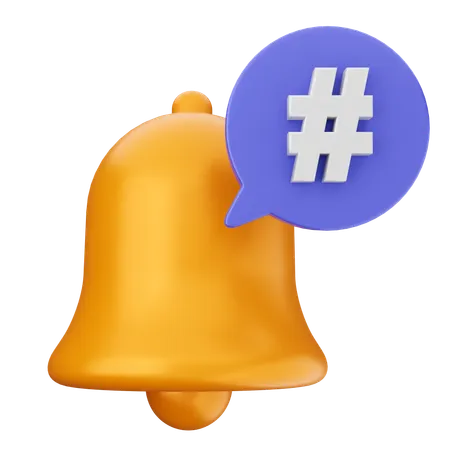 Hashtag Notification Bell  3D Icon