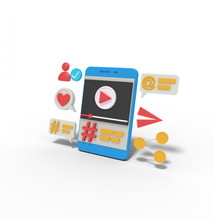 Hashtag-Video auf dem Telefon  3D Illustration
