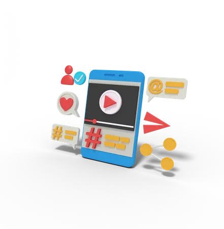 Hashtag-Video auf dem Telefon  3D Illustration