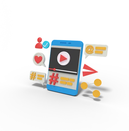 Hastag video on phone  3D Illustration