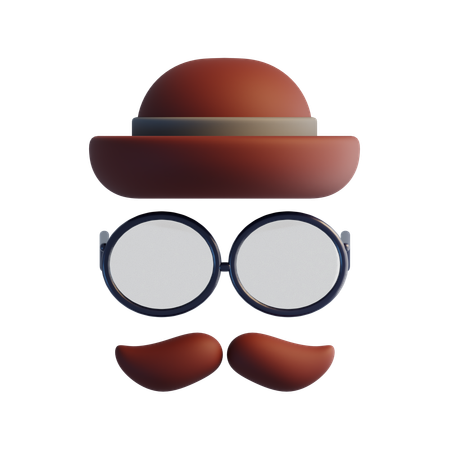 Hat eyeglasses and mustache  3D Icon
