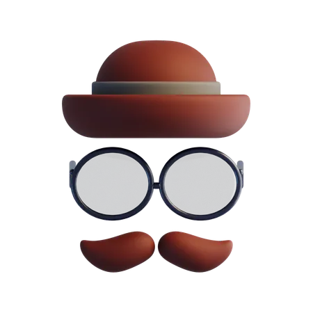 Hat eyeglasses and mustache  3D Icon